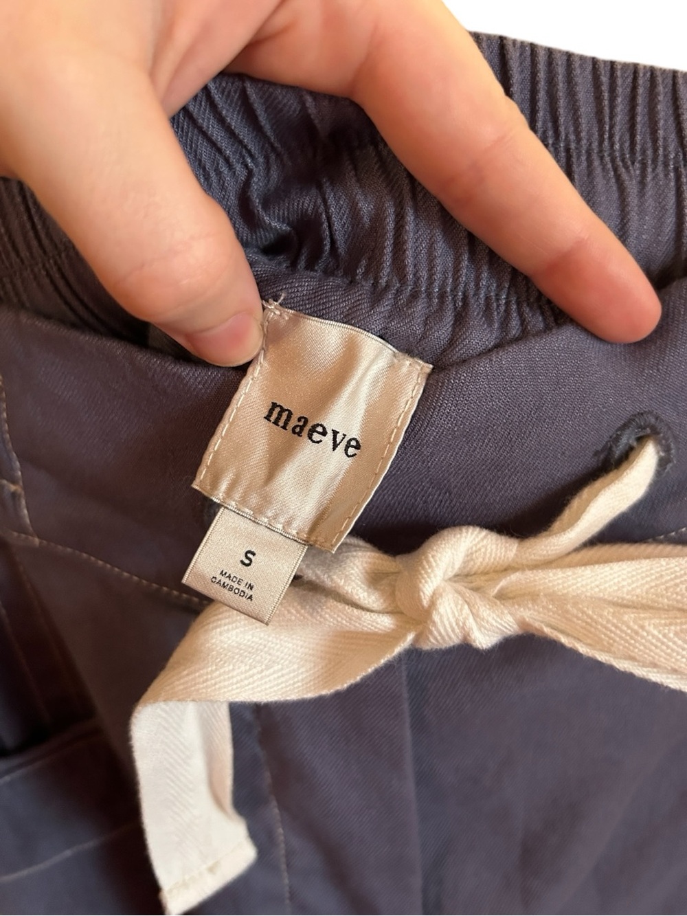 Maeve La Ponche Contrast Stitch Pull-On Pants Drawstring Waist Blue-Gray Small - Picture 8 of 14